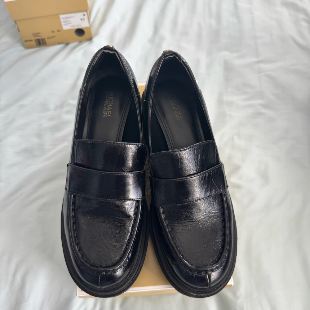 MICHAEL Michael Kors Black Leather Penny Loafers